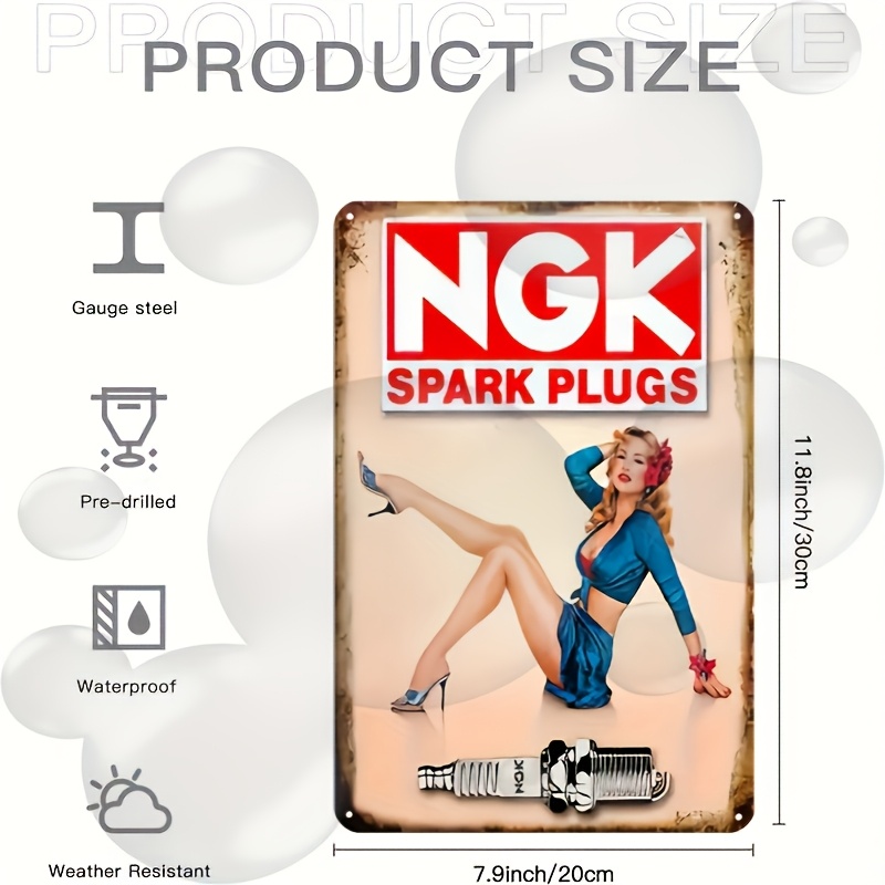 Spark Plug - Vintage metalen bord met bougie-motief –